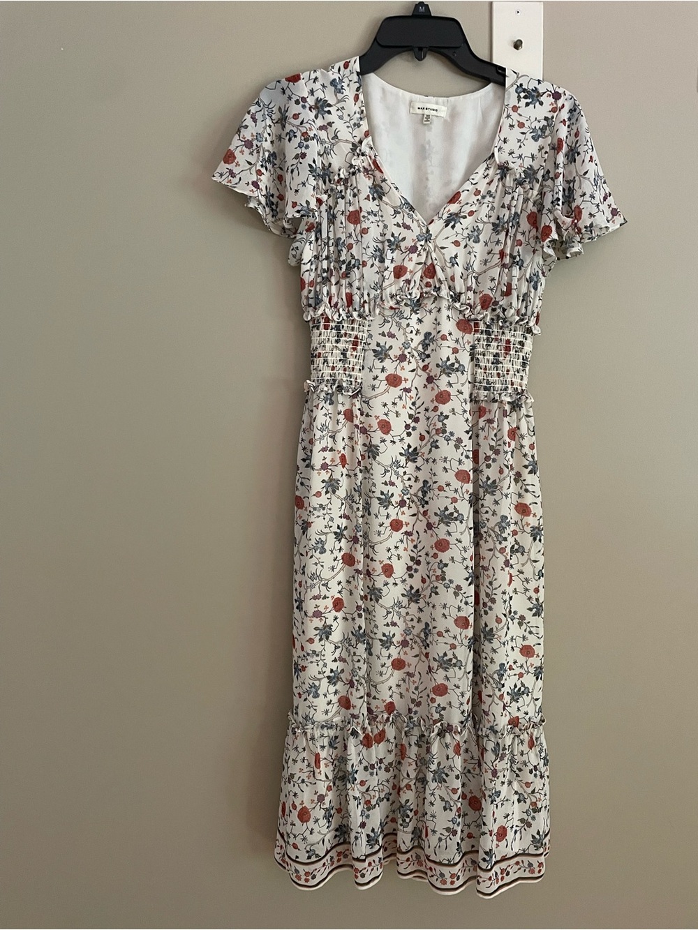 Max Studio Cream Midi Dress with Rust Floral Print